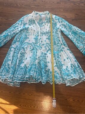 ItalianTurquoise Floral Mini Dress - Lightweight Boho Tunic